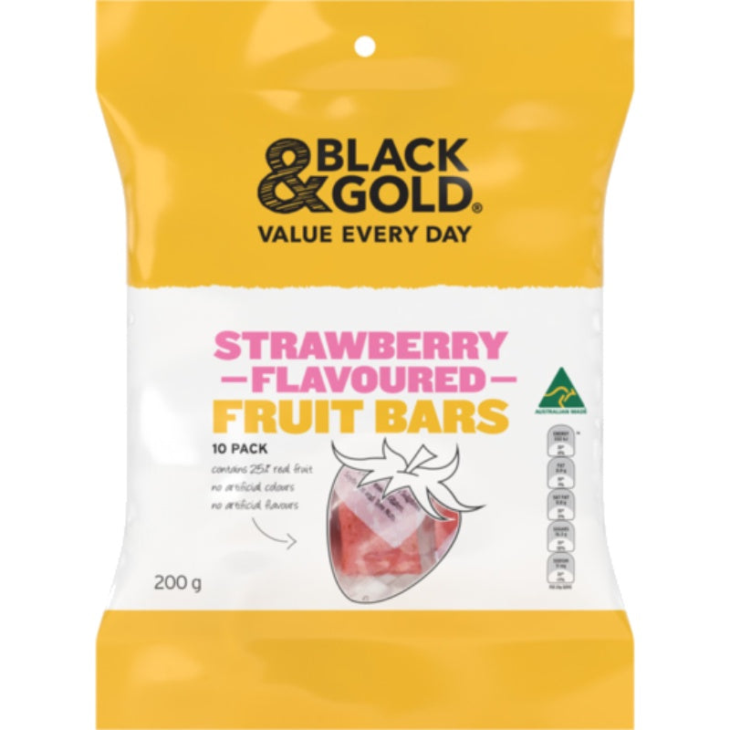 Black & Gold Strawberry Fruit Bars 200g