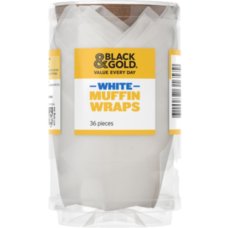 Black & Gold Muffin Wraps White 36pk