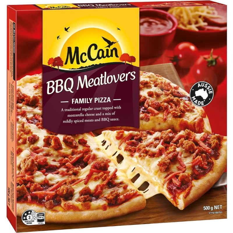 McCain Frozen BBQ Meatlovers Family Pizza 500g