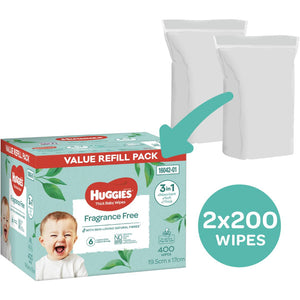 Huggies Thick Baby Wipes Fragrance Free 400 Pack