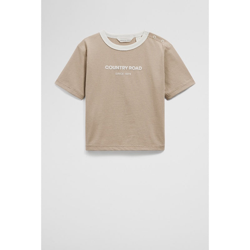 Australian Cotton Contrast Logo T-Shirt Mushroom 12-18mths