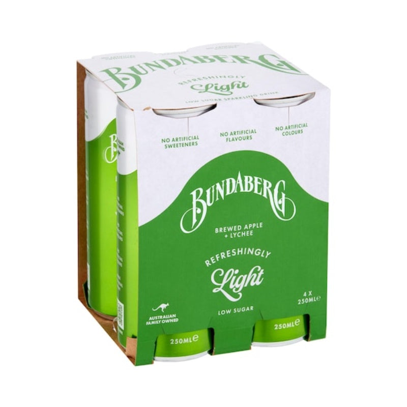 Bundaberg Refreshingly Light Apple & Lychee 250ml 4pk