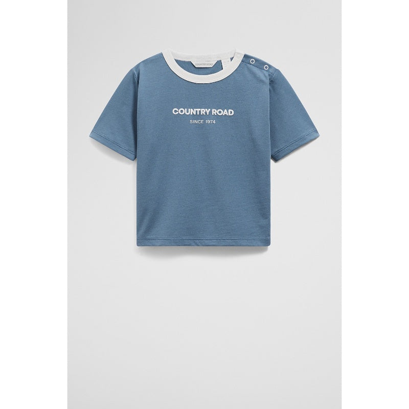 CR Australian Cotton Contrast Logo T-Shirt Faded Blue - 2Yrs