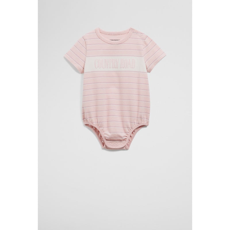 CR Organically Grown Cotton Stripe Heritage T-Shirt Bodysuit Mineral Pink - 6-12 Mths