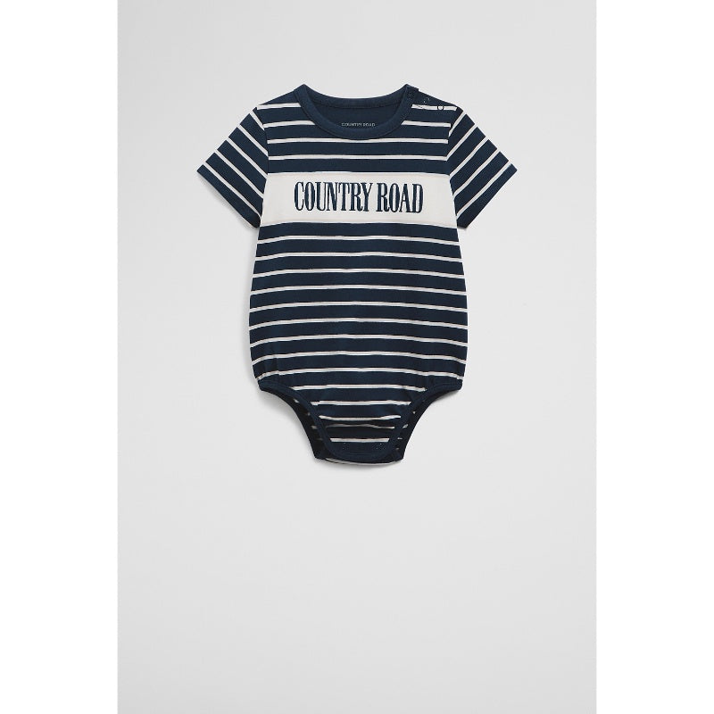 CR Organically Grown Cotton Stripe Heritage T-Shirt Bodysuit Navy 12-18 Mths