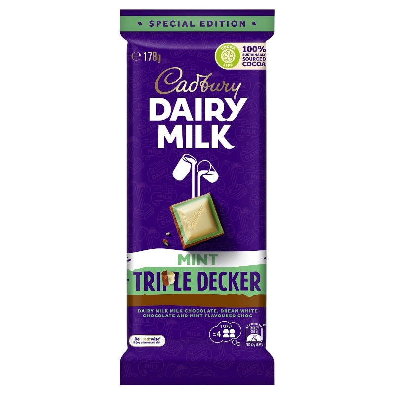 Cadbury Dairy Milk Triple Decker Mint Chocolate Block 178g