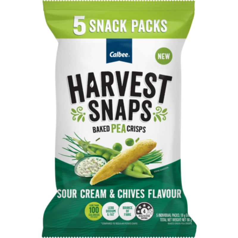 Calbee Harvest Snaps Baked Pea Crisps Sour Cream & Chives 5 pk