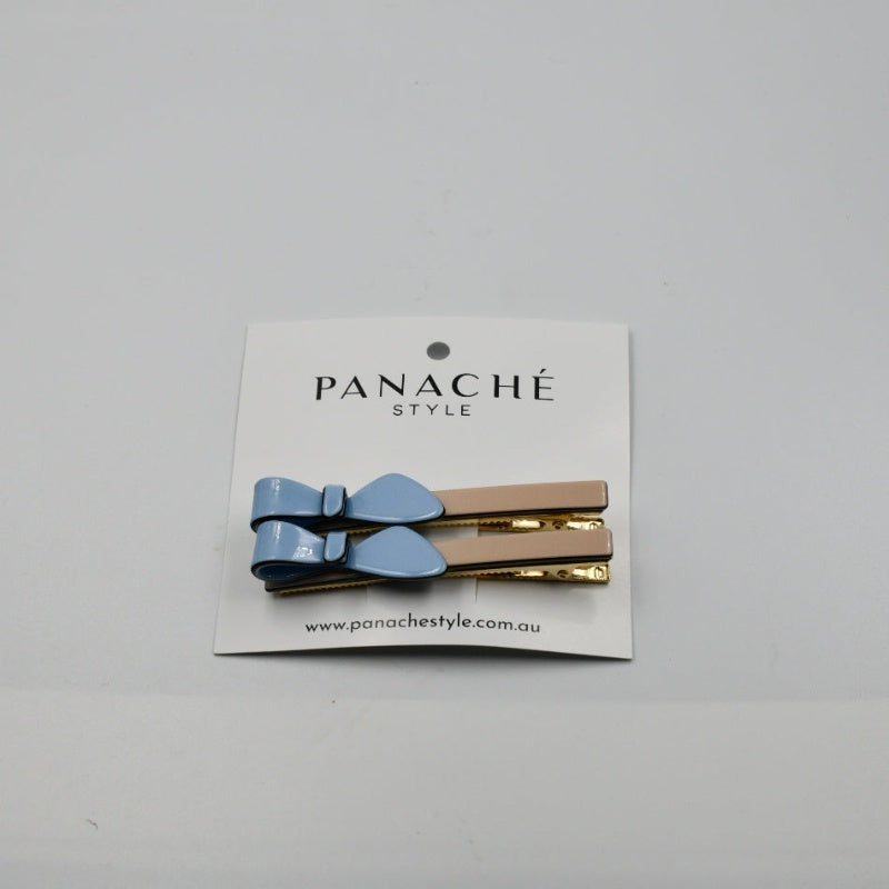 PS Cassandra Two Tone Beige and Blue Bow Clips