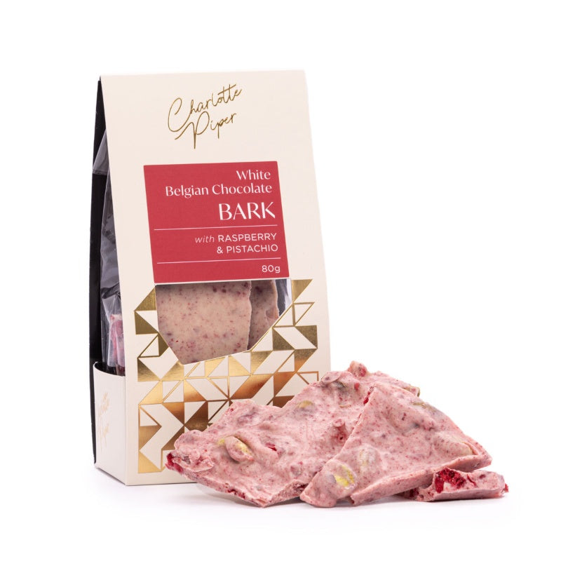 Charlotte Piper White Chocolate Raspberry & Pistachio Bark 80g