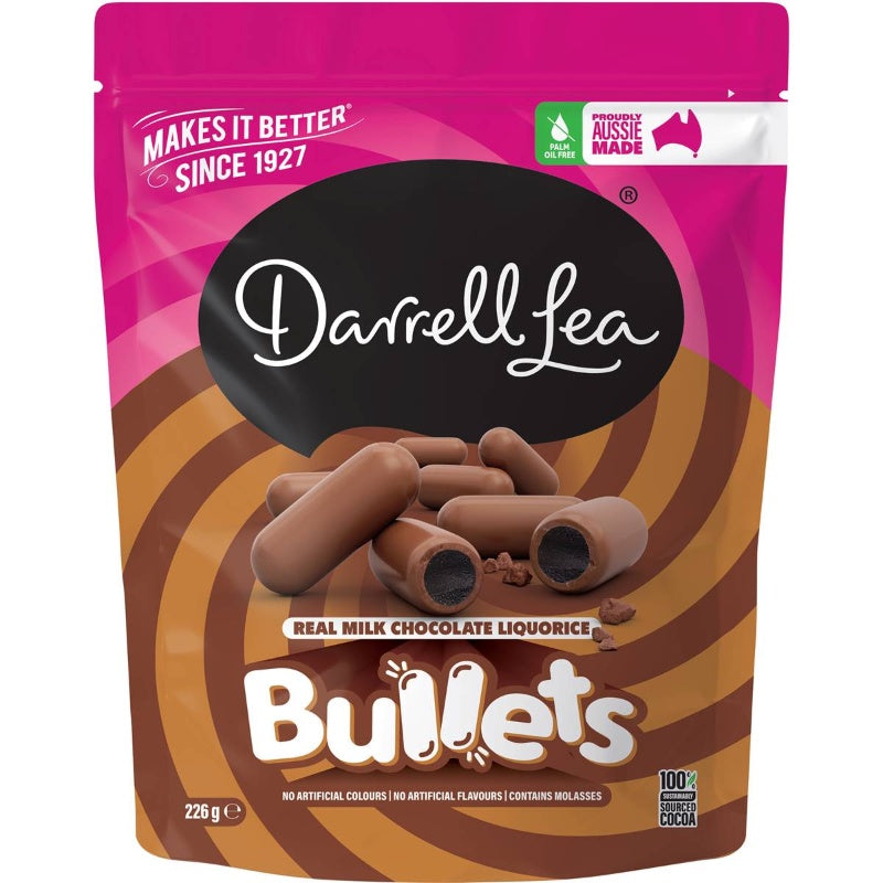 Darrell Lea Liquorice Milk Chocolate Bullets 226g