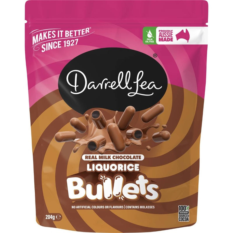 Darrell Lea Milk Chocolate Liquorice Bullets 204g