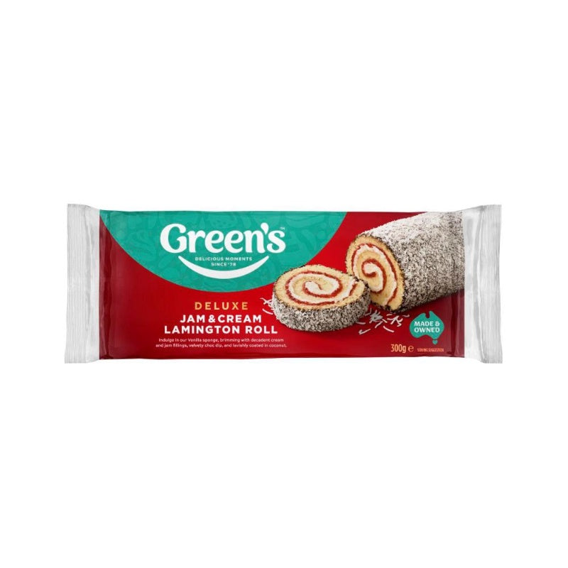 Green’s Deluxe Jam & Cream Lamington Cake Roll 300g