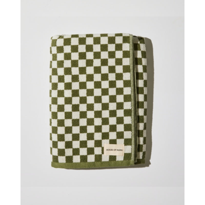 House of Nunu Bath Towel - Green Olive Check