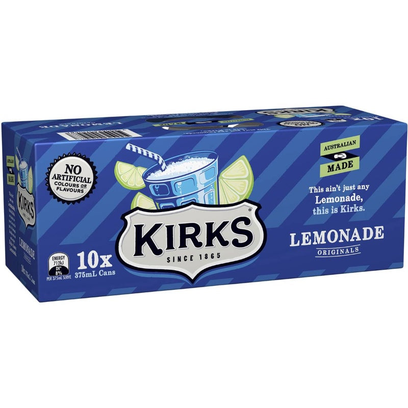 Kirks Lemonade Soft Drink Multipack Cans 375ml 10 Pack