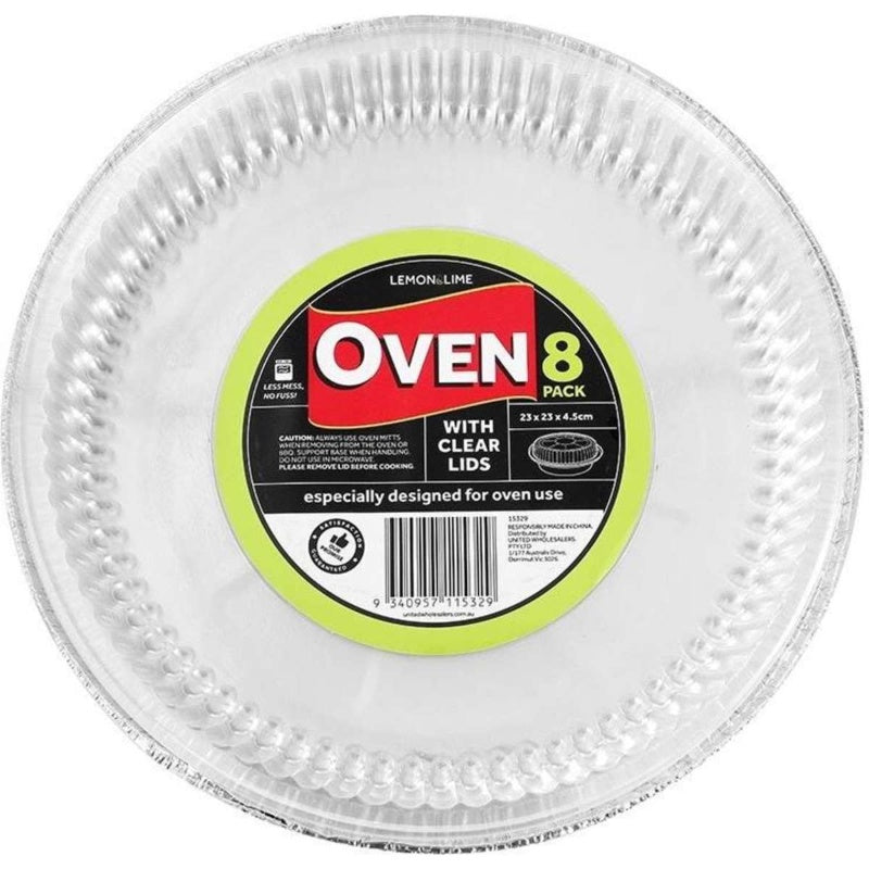 Lemon&Lime Foil Tray with Plastic Lid Round 8 Pack 23x23x4.5 cm