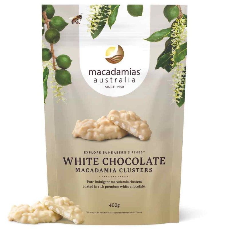 Macadamias Australia White Chocolate Macadamia Clusters 110g