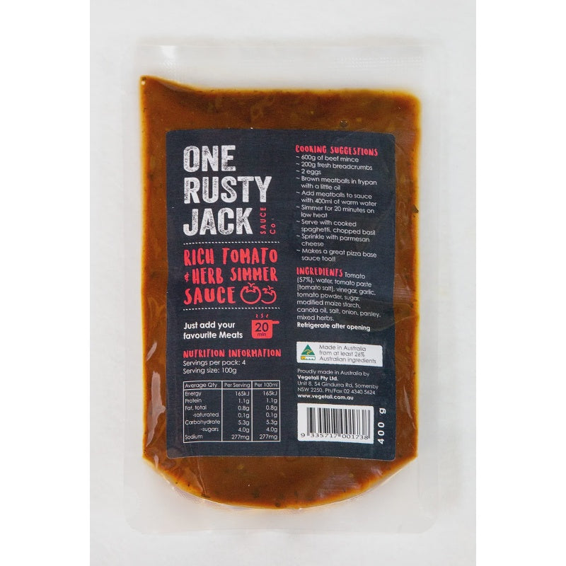 One Rusty Jack Rich Tomato & Herb Simmer Sauce 400g