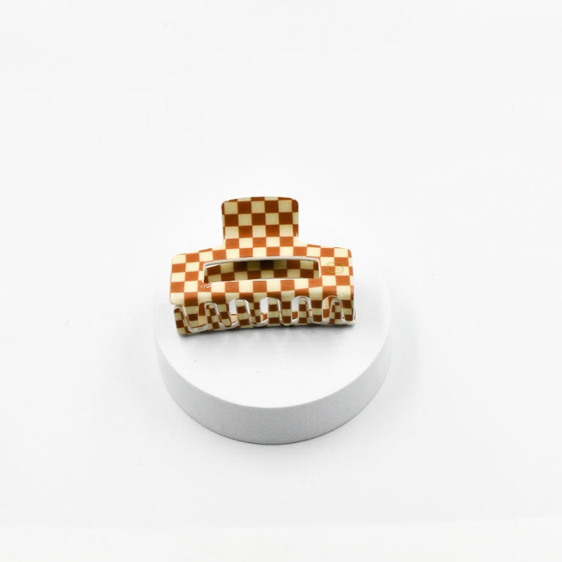 PS Claw Clip Tan and Cream Checker