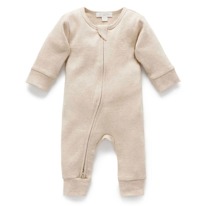 Pure Baby Biscuit Melange Rib Zip Growsuit Sz 00