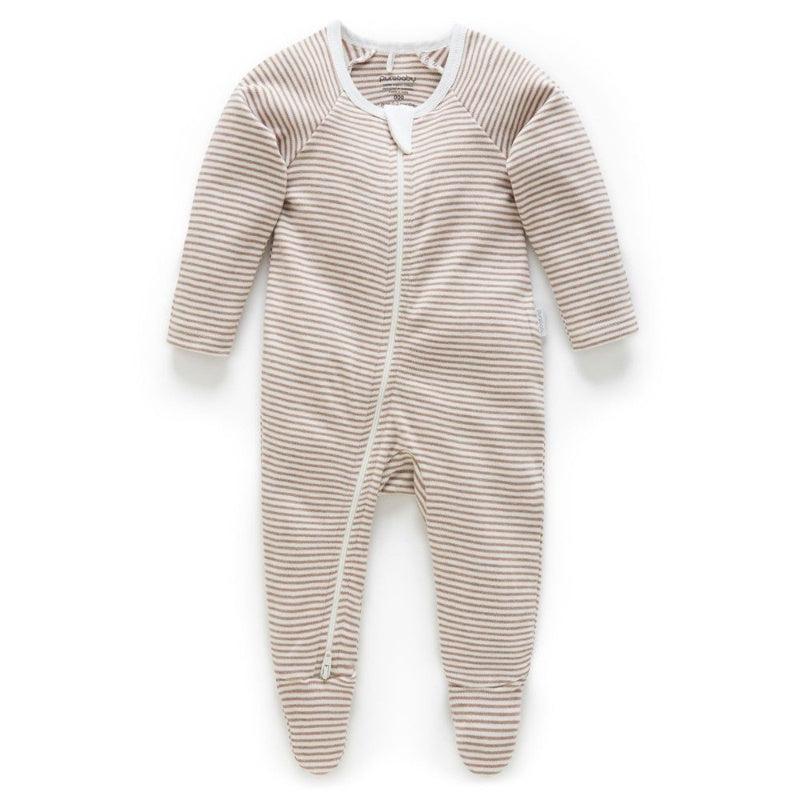 Pure Baby Chestnut Melange Stripe Zip Growsuit Sz 00