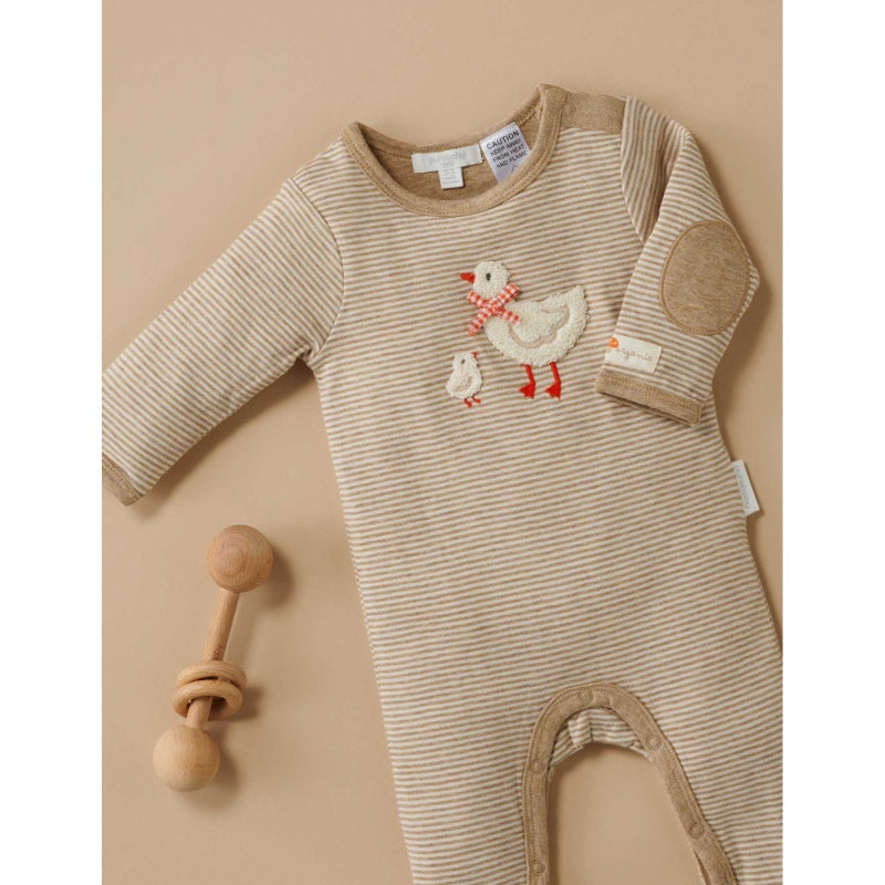 Pure Baby Duck Biscuit Mini Stripe Growsuit Sz 00