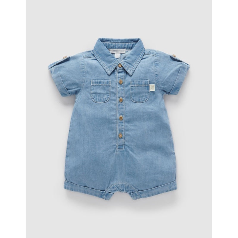 Pure Baby Faded Denim Chambray Onesie Sz 1