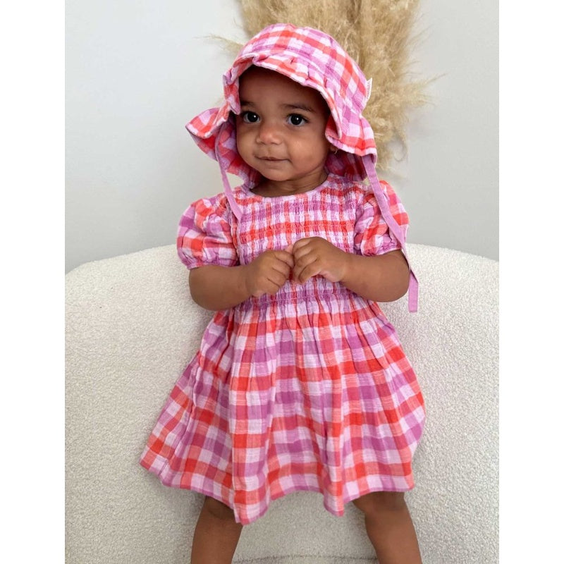 Pure Baby Freesia Gingham Shirred Dress Sz 0