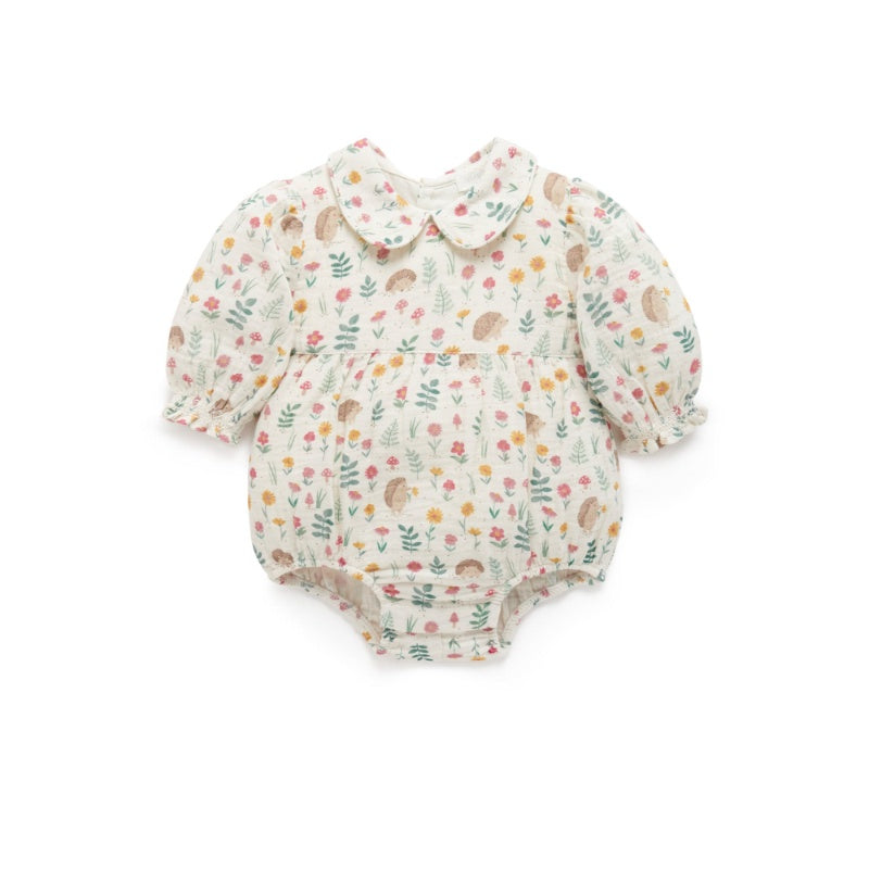 Pure Baby Hedgehog Print Crinkle Cotton Bodysuit Sz 000