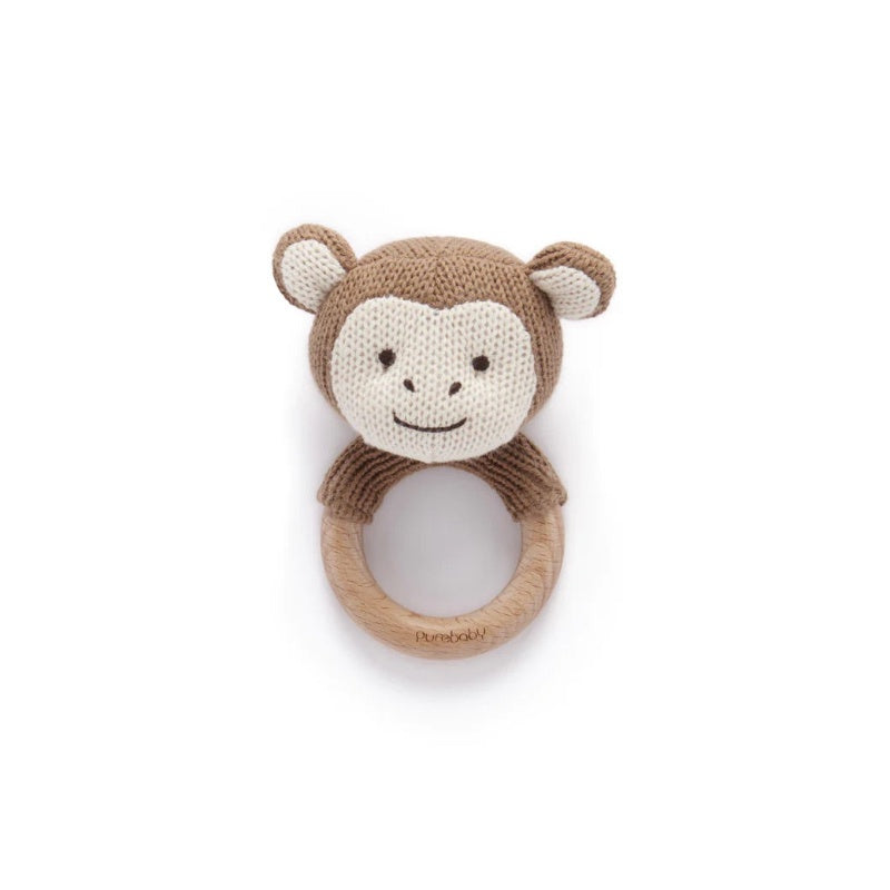 Pure Baby Knitted Monkey Rattle