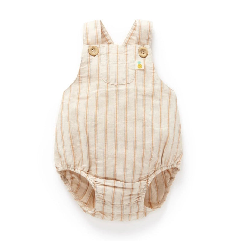 Pure Baby Sand Stripe Linen Blend Overall Bodysuit Sz 1