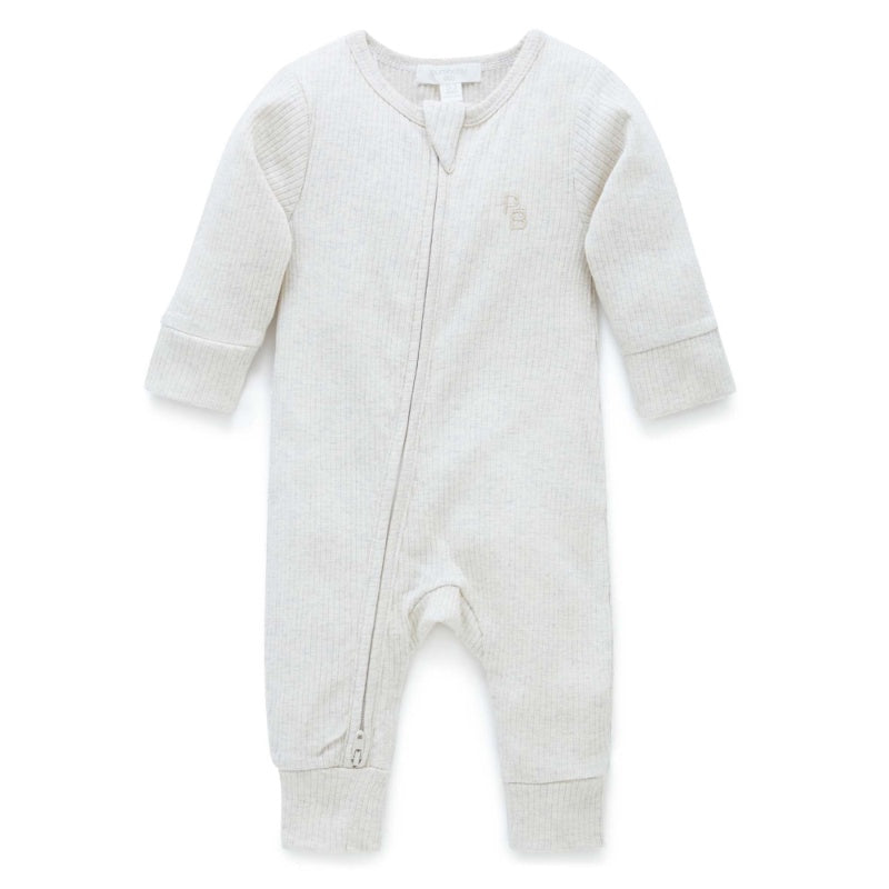 Pure Baby Wheat Melange Rib Zip Growsuit Sz 00