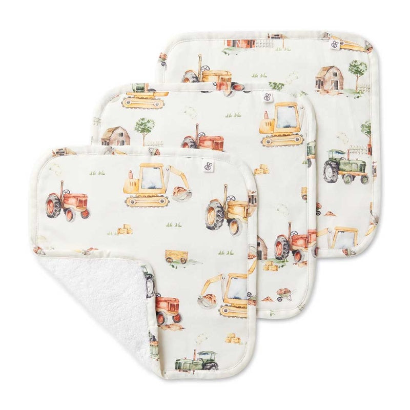 Snuggle Hunny Diggers & Tractors Organic Wash Cloths - 3 Pack