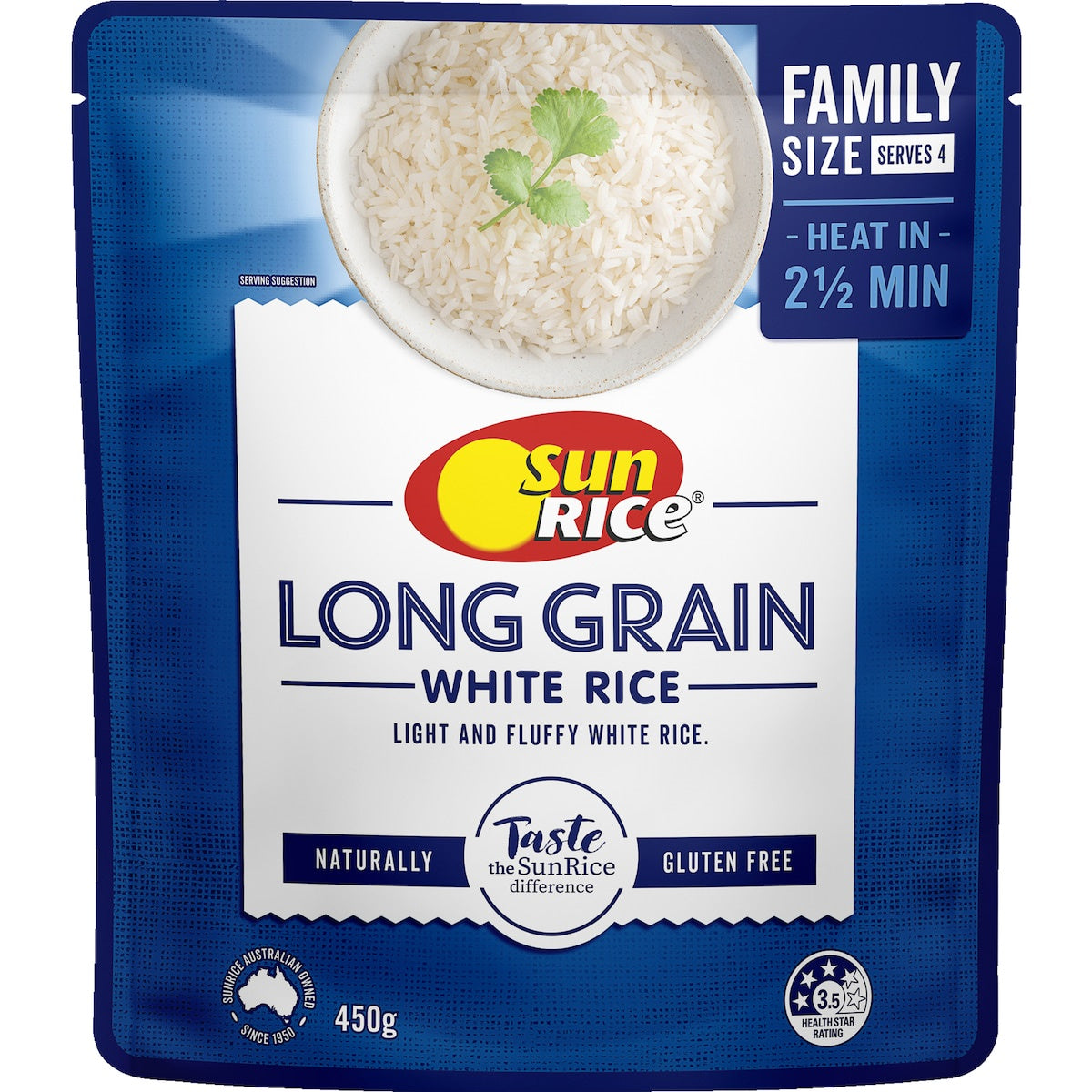 Sunrice Microwave White Long Grain Rice Pouch 450g