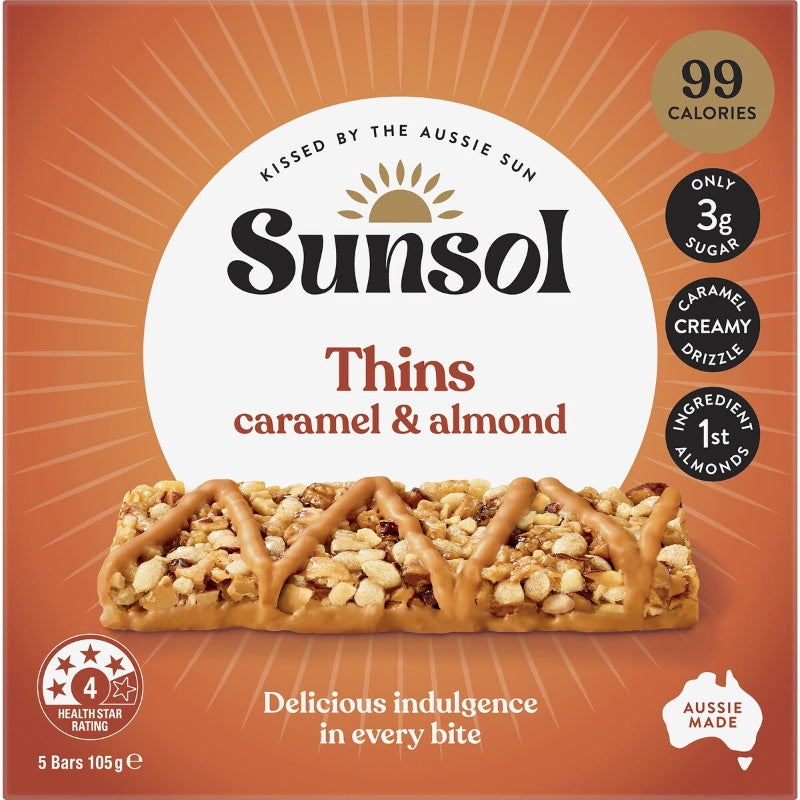 Sunsol Thins Caramel Almond 105g