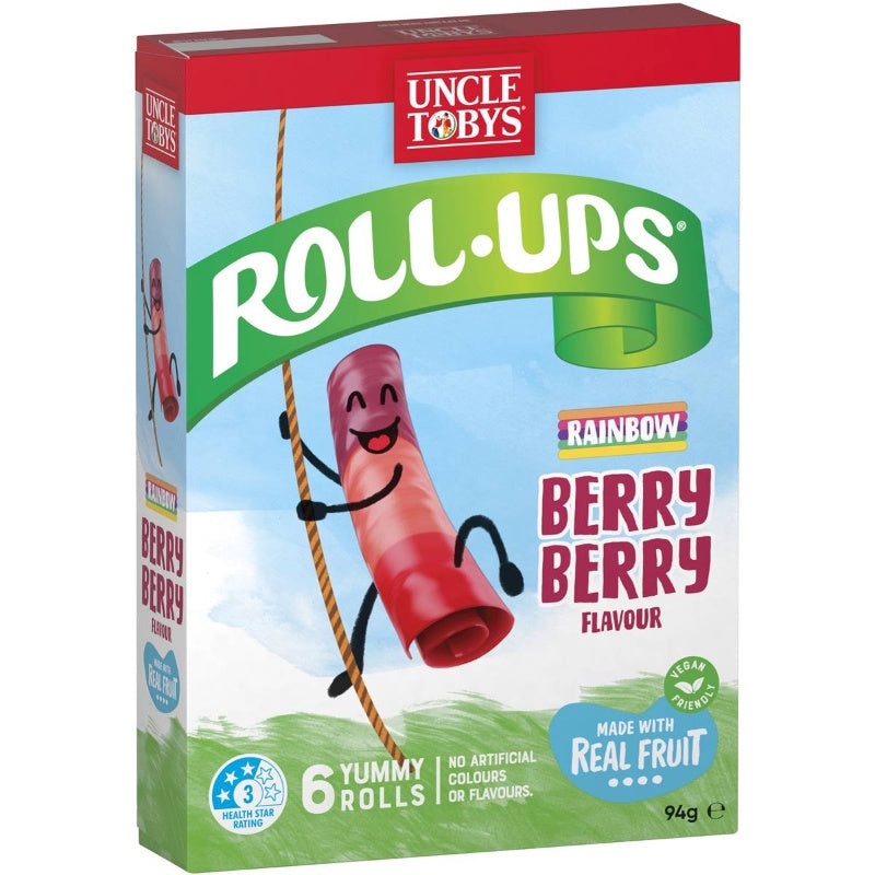 Uncle Tobys Roll Ups Rainbow Berry Berry Flavour 6pk