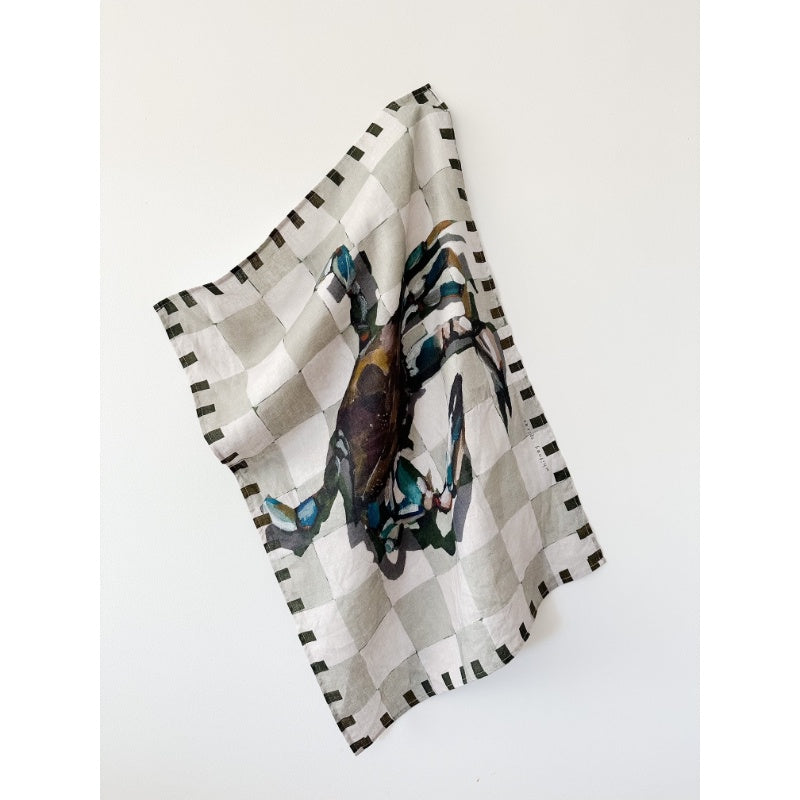 Whitney Spicer Linen Tea Towel - Azure Crab