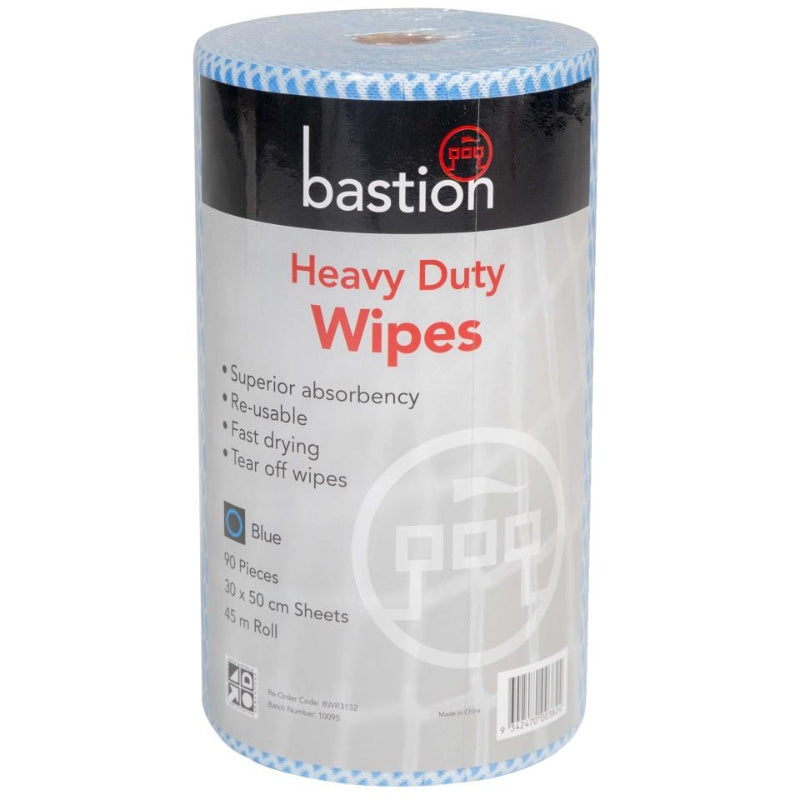 Bastion Heavy Duty Wipes Blue 30x50cm 90/roll