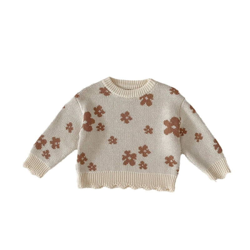 Baby Girls Knitted Flower Print Sweater Sz 1-2Yr