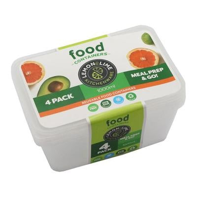 Disposable Food Containers Rectangle 1000ml 4 pk