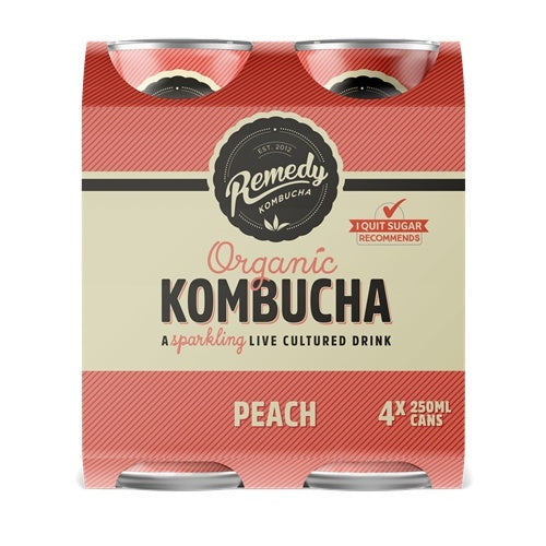 Remedy Kombucha Can 4Pk Peach 250ml