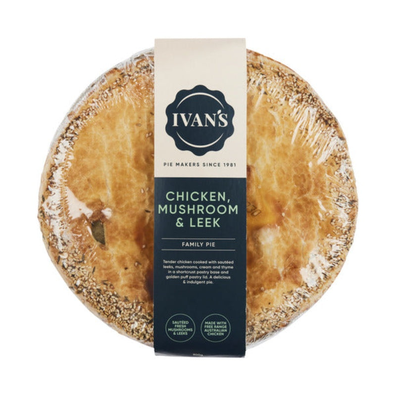 Ivans Chicken Mushroom Leek Family Pie 900g