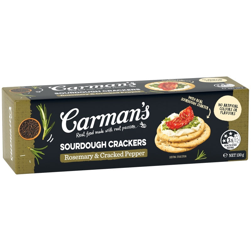 Carman's Sourdough Crackers Rosemary & Cracked Pepper 130g