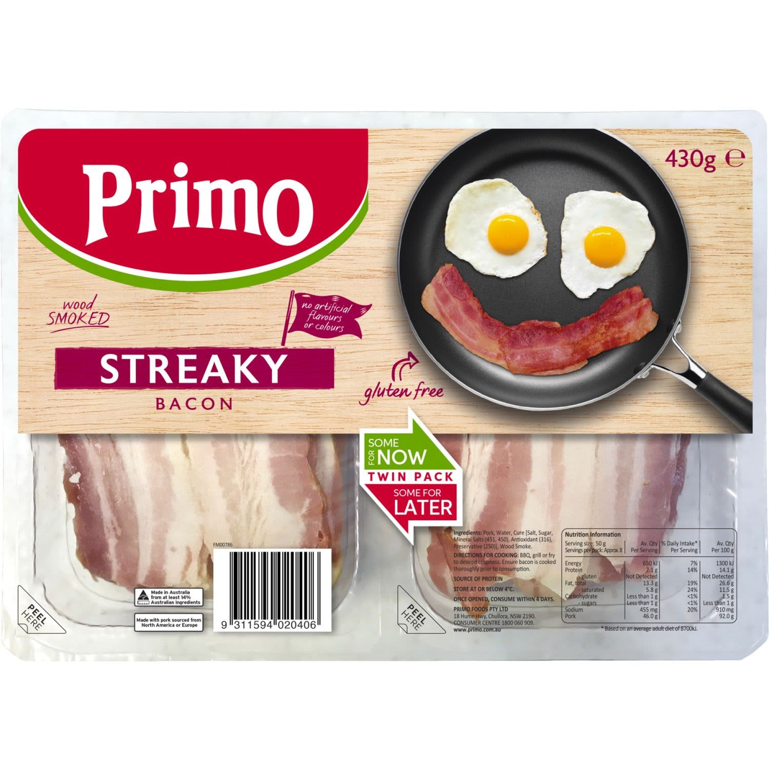 Primo Streaky Bacon Twin Pack 430g