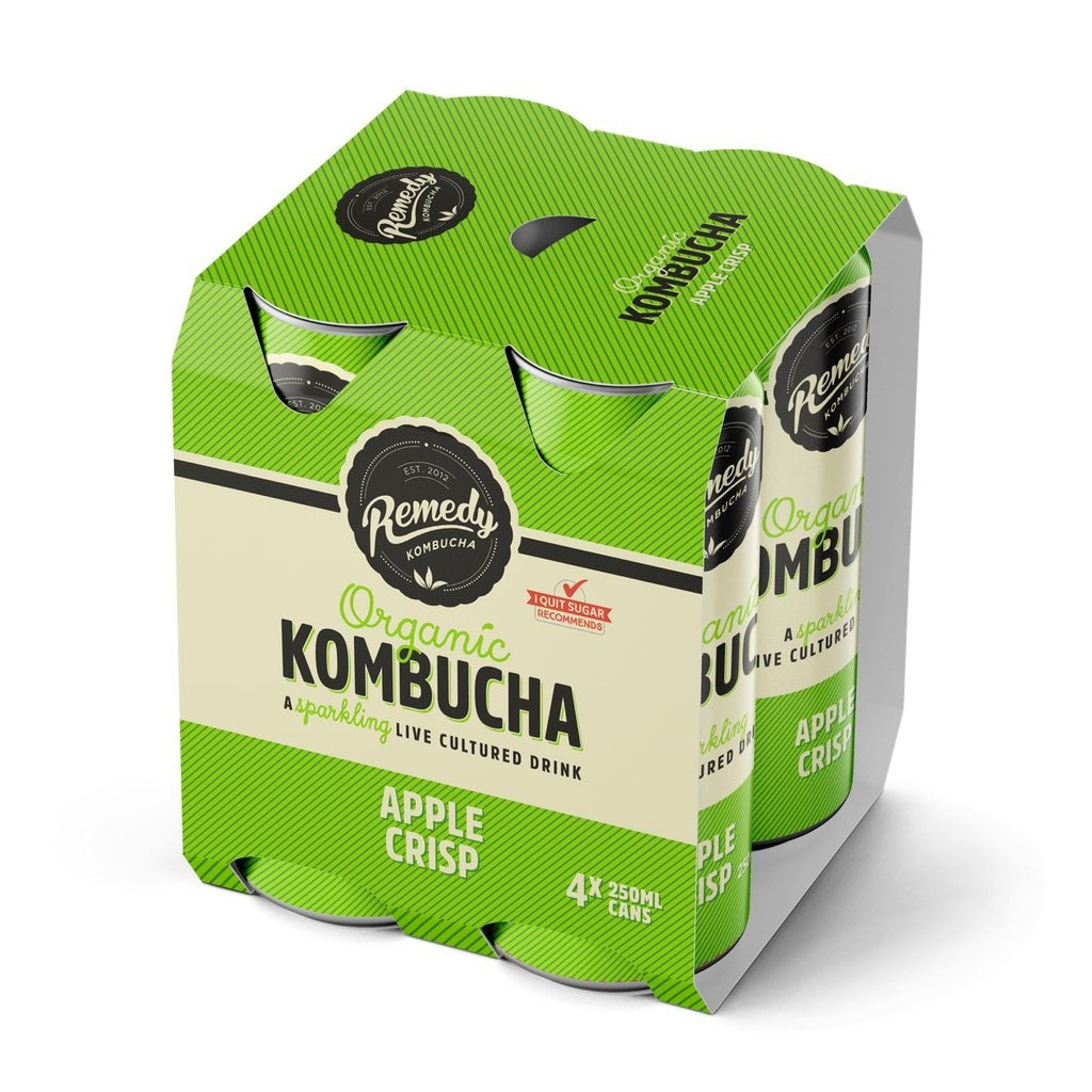 Remedy Kombucha Can Apple Crisp 4Pk 250ml