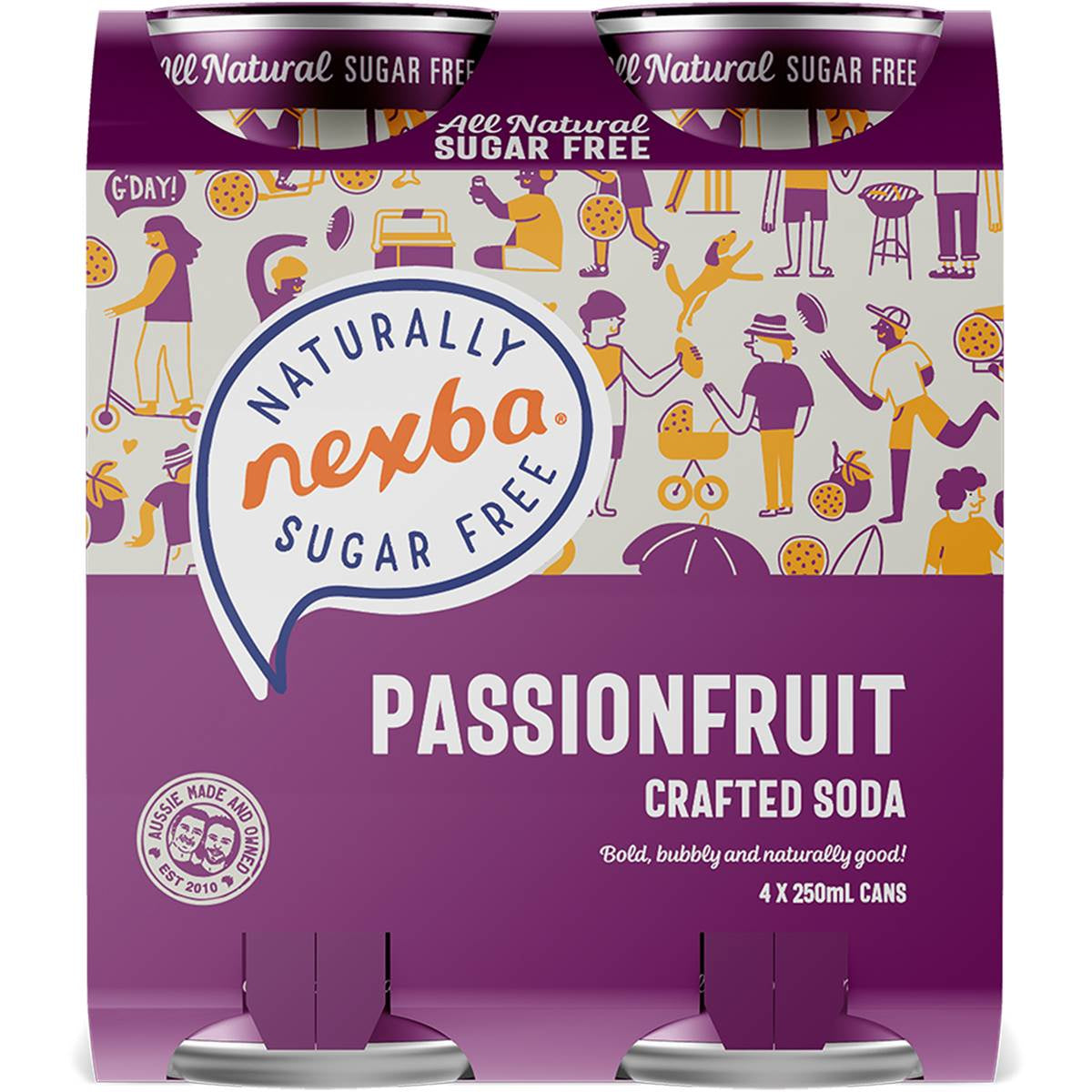 Nexba Passionfruit Crafted Soda All Natural Sugar Free Cans 4 x 250ml