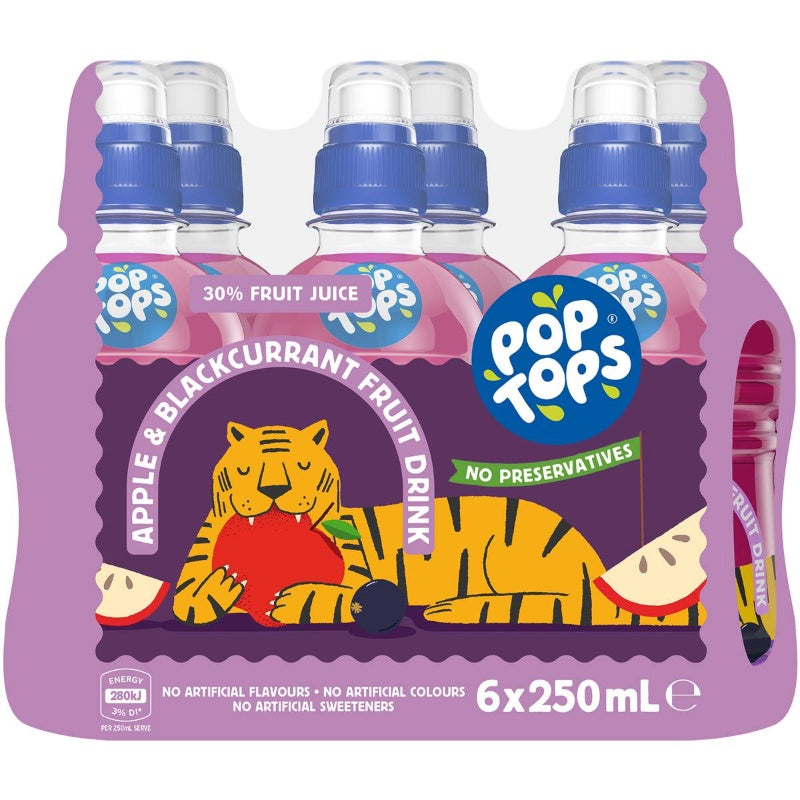 Pop Tops Apple & Blackcurrent Fruit Drink 250ml x 6 Pack