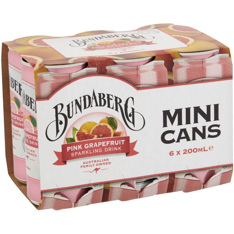 Bundaberg Pink Grapefruit Sparkling Drink 200ml x 6 Pack