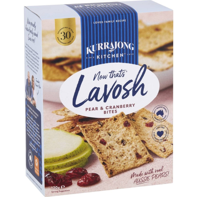 Currajong Lavosh Pear & Cranberry Bites 120g