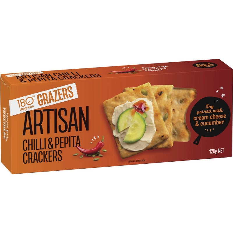 180 Degrees Grazers Artisan Crackers Chilli & Pepita 120g