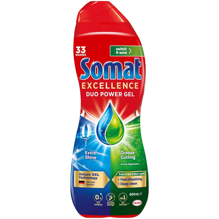 Somat Excellence Duo Power Dishwasher Gel 600ml